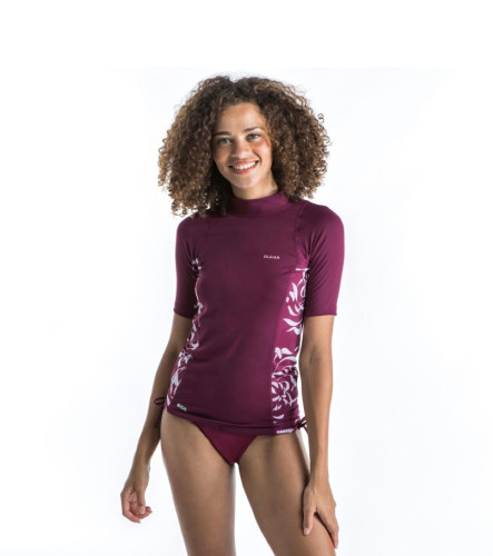 Camiseta Anti-UV UPF 50+ QUECHUA Top 500 Mujer - Bordo - blanco 